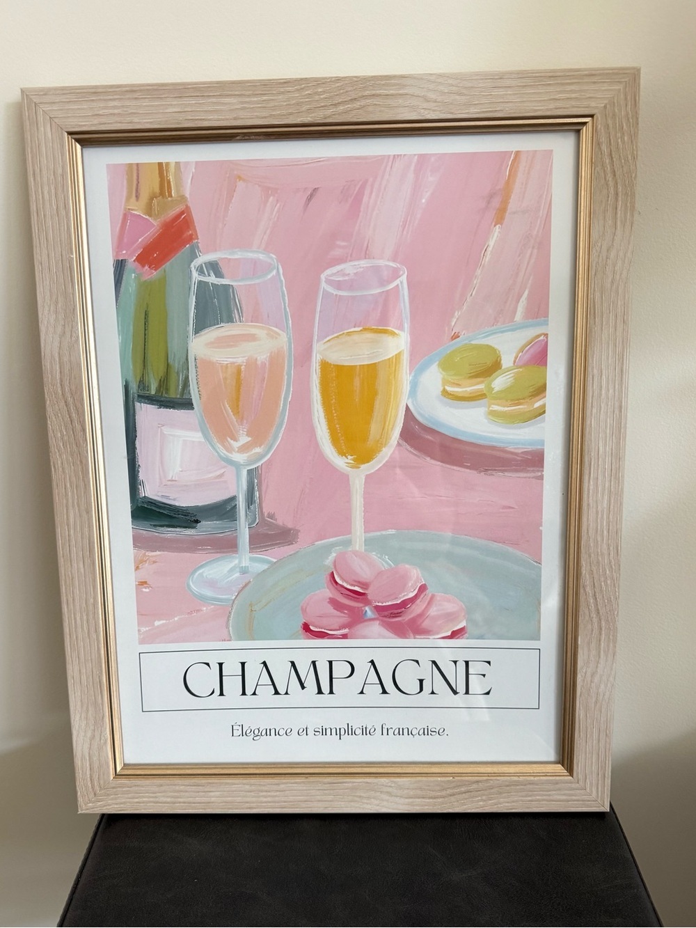 Champagne Wall Art Print - Pink & Gold Framed Poster 18”* 14”